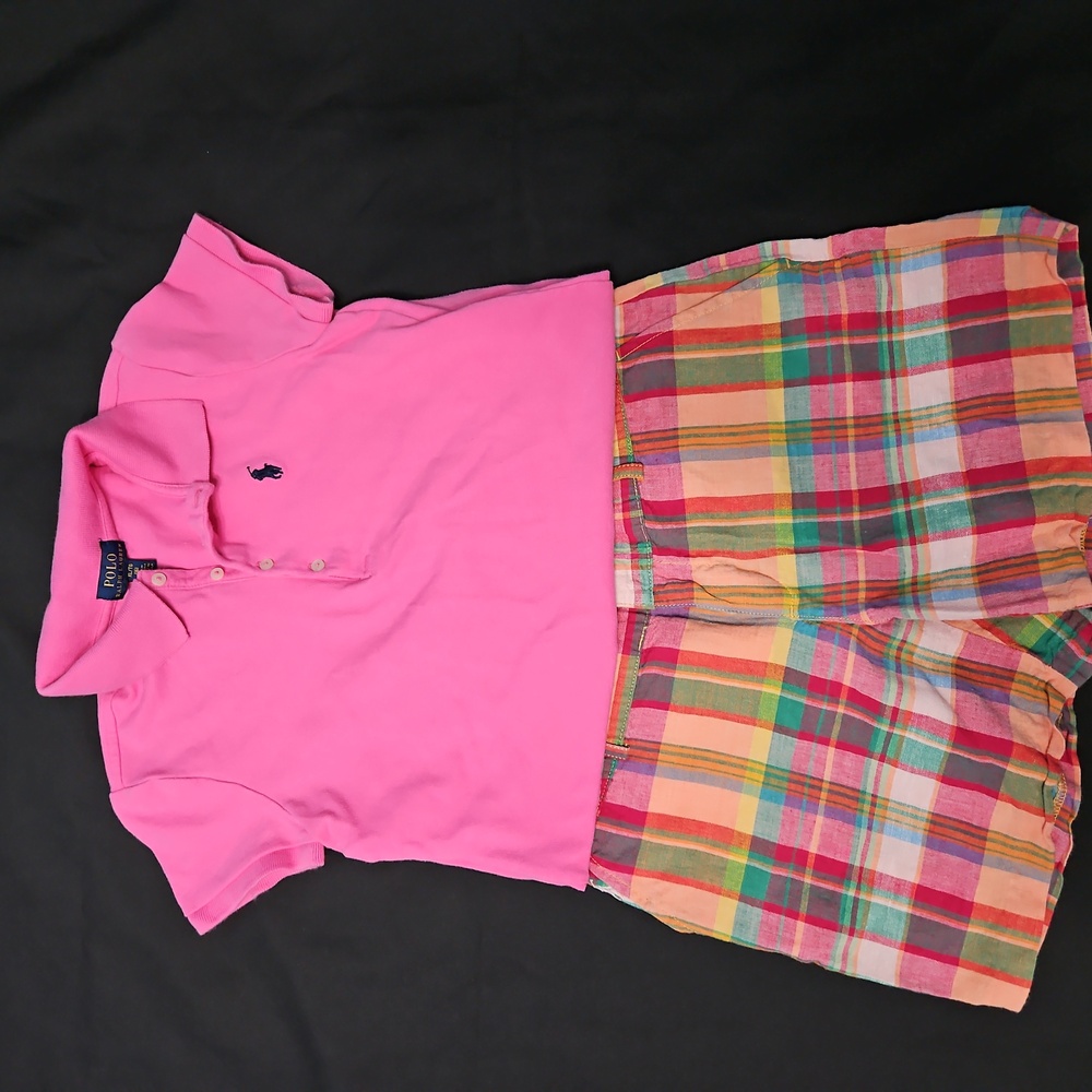 Polo Ralph Lauren Pink Shirt Sz. (16) & Polo Plaid Multi-colored Shorts Sz. 16